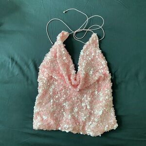 Pink Sequin Halter Top